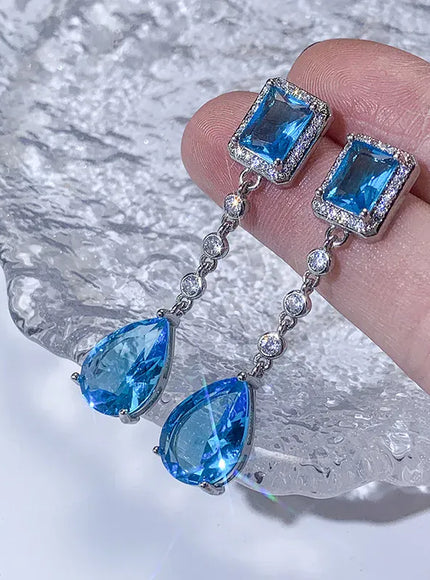 KissICON KissIcon Blue Crystal Zirconia Earrings - S925 Silver Plated