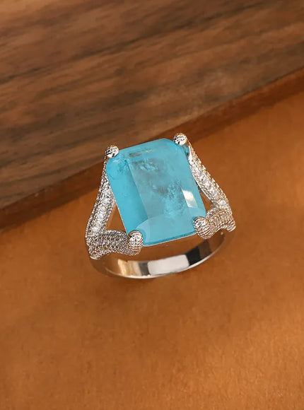KissICON KissIcon Blue CZ Statement Ring For Women - Bold 925 Silver