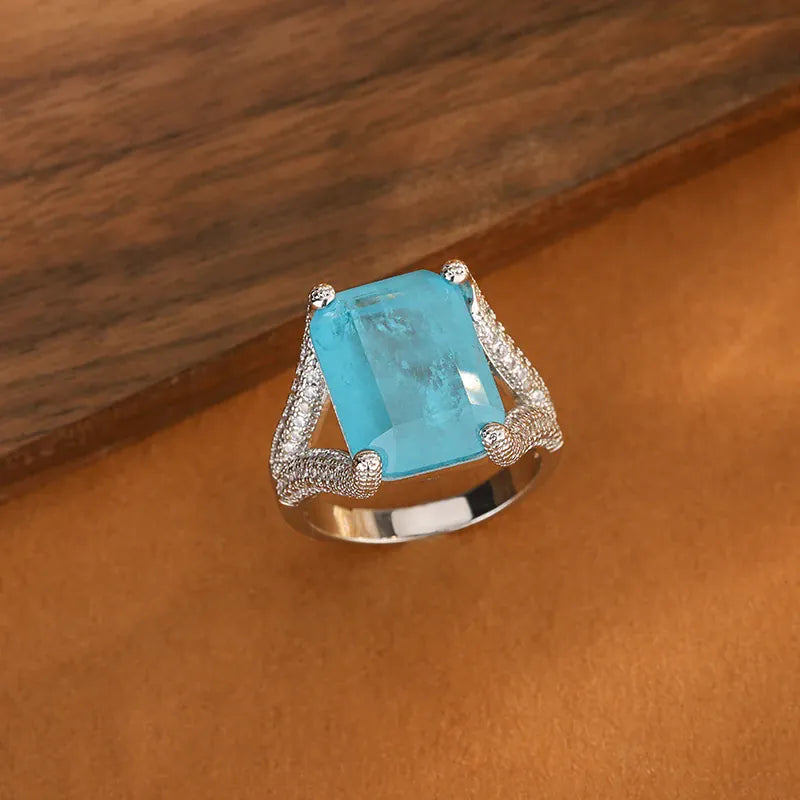 KissICON KissIcon Blue CZ Statement Ring For Women - Bold 925 Silver