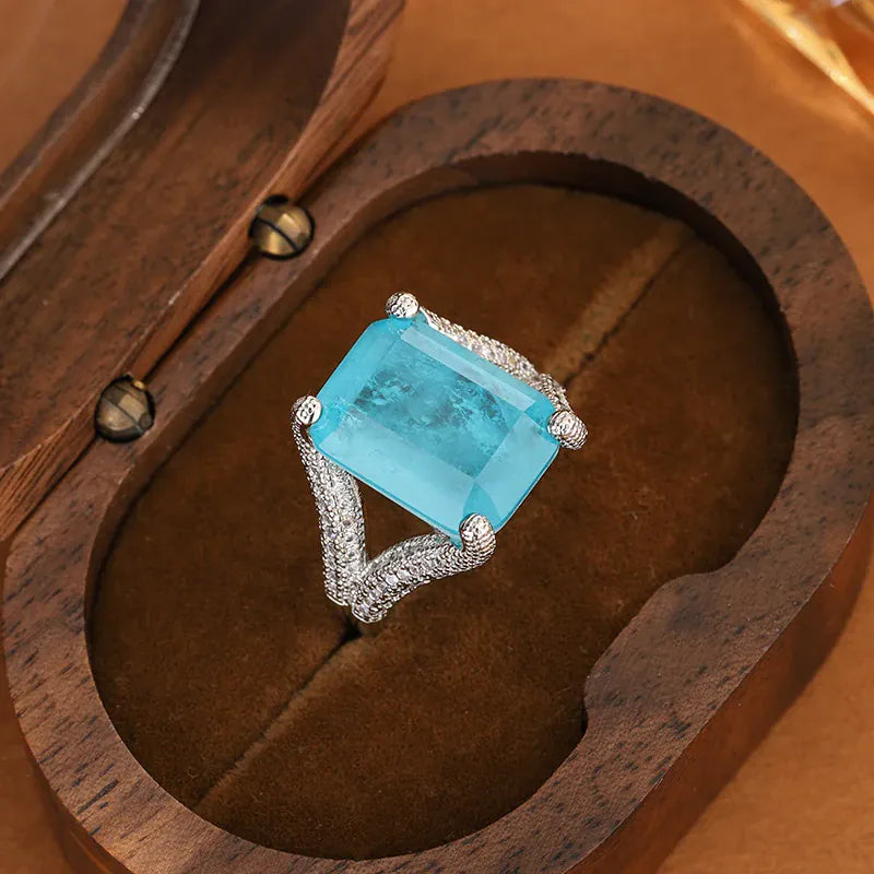 KissICON KissIcon Blue CZ Statement Ring For Women - Bold 925 Silver