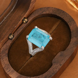 KissICON KissIcon Blue CZ Statement Ring For Women - Bold 925 Silver
