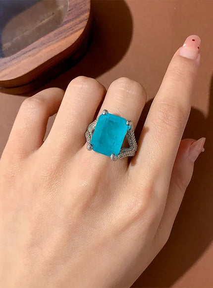 KissICON KissIcon Blue CZ Statement Ring For Women - Bold 925 Silver