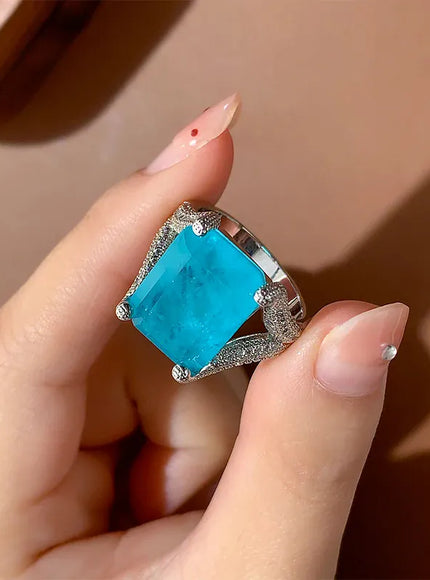 KissICON KissIcon Blue CZ Statement Ring For Women - Bold 925 Silver