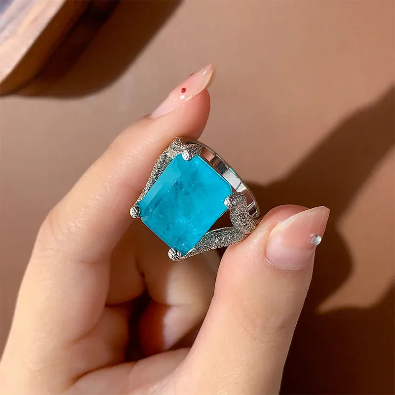 KissICON KissIcon Blue CZ Statement Ring For Women - Bold 925 Silver