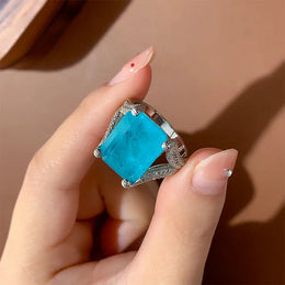 KissICON KissIcon Blue CZ Statement Ring For Women - Bold 925 Silver