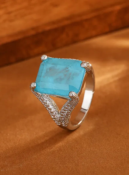 KissICON KissIcon Blue CZ Statement Ring For Women - Bold 925 Silver