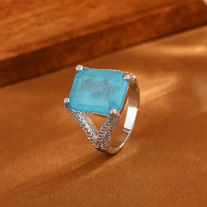 KissICON KissIcon Blue CZ Statement Ring For Women - Bold 925 Silver