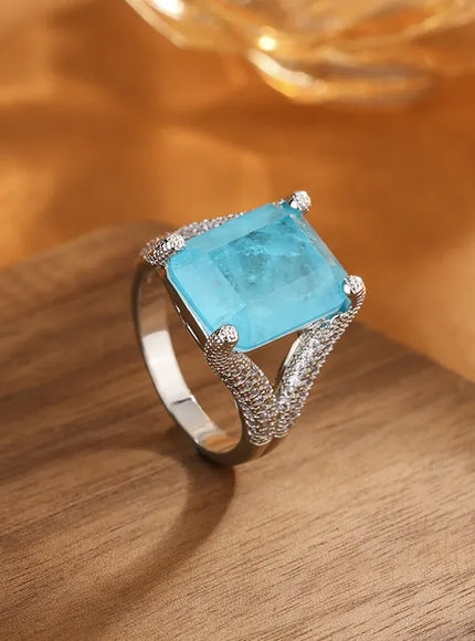 KissICON KissIcon Blue CZ Statement Ring For Women - Bold 925 Silver