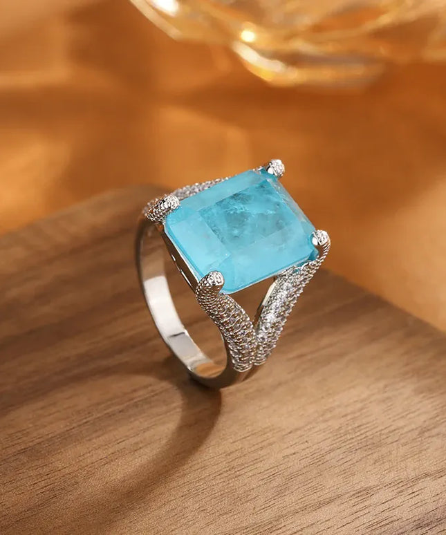 KissICON KissIcon Blue CZ Statement Ring For Women - Bold 925 Silver