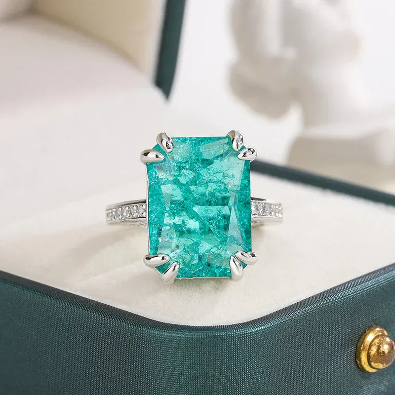 KissICON KissIcon Blue Green Moissanite Ring 925 Silver - Sparkling