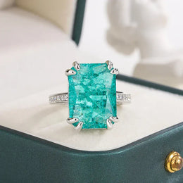 KissICON KissIcon Blue Green Moissanite Ring 925 Silver - Sparkling