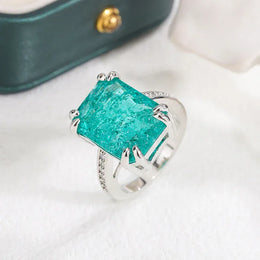 KissICON KissIcon Blue Green Moissanite Ring 925 Silver - Sparkling