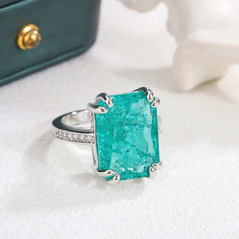 KissICON KissIcon Blue Green Moissanite Ring 925 Silver - Sparkling