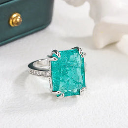KissICON KissIcon Blue Green Moissanite Ring 925 Silver - Sparkling