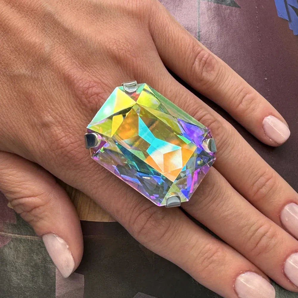 KissICON Kissicon Bohemian Blue Square Ring – Colorful Crystal