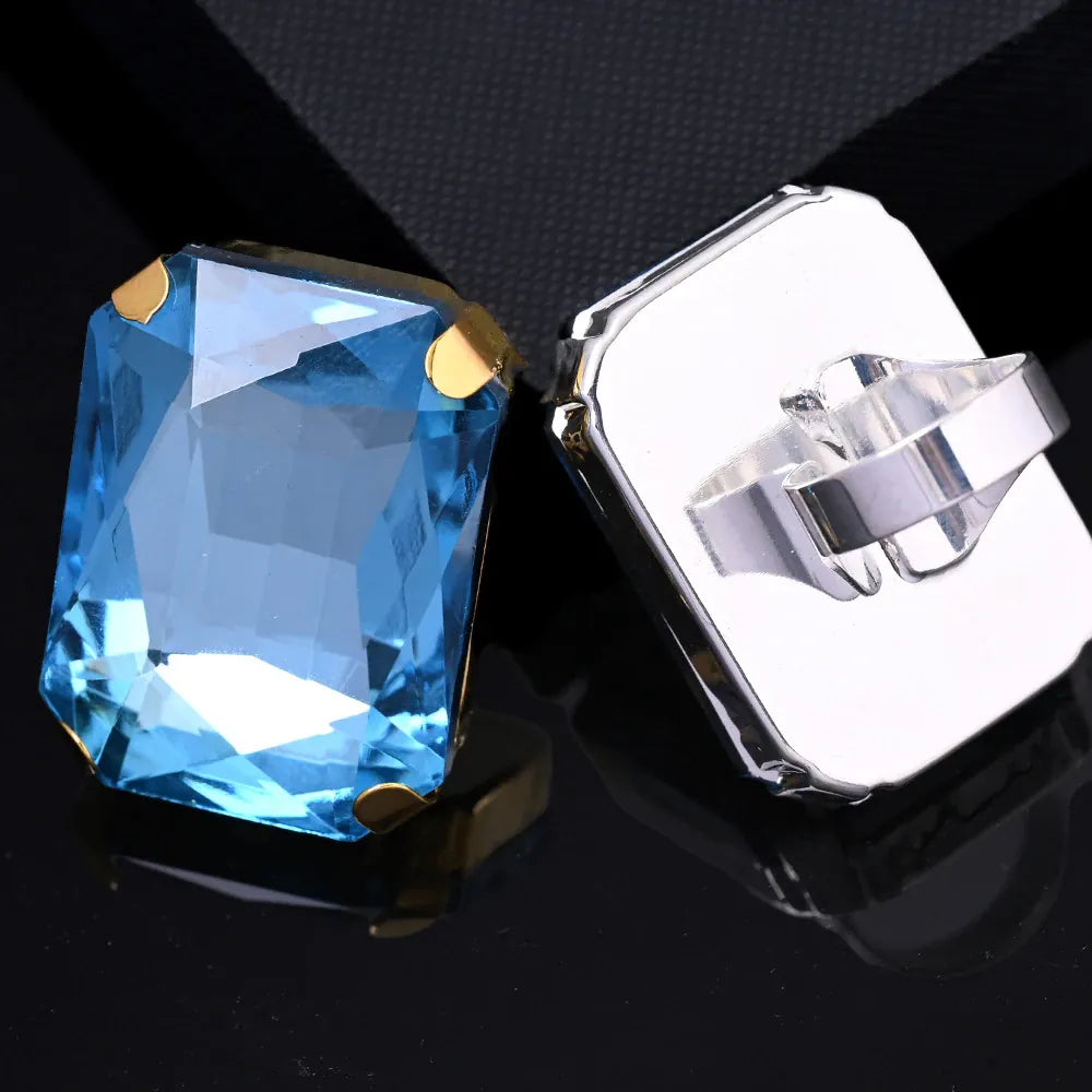 KissICON Kissicon Bohemian Blue Square Ring – Colorful Crystal