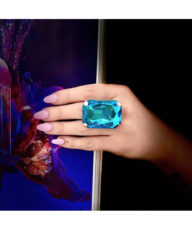 KissICON Kissicon Bohemian Blue Square Ring – Colorful Crystal