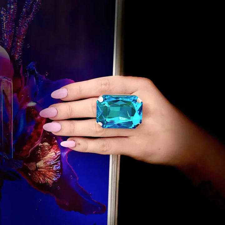 Kissicon Bohemian Blue Square Ring – Colorful Crystal