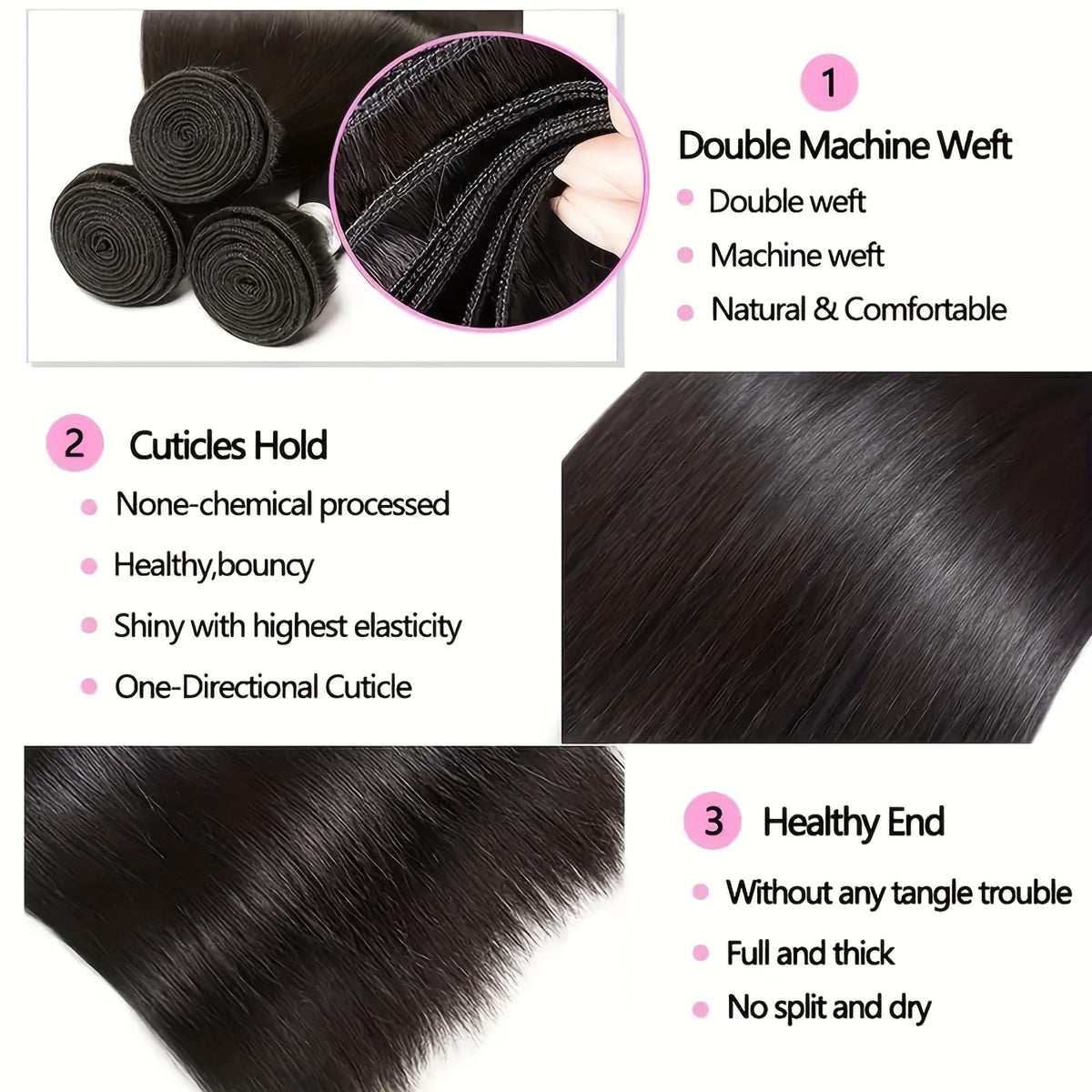 KissICON KissIcon Brazilian Straight Hair 3 Bundles Virgin Hair
