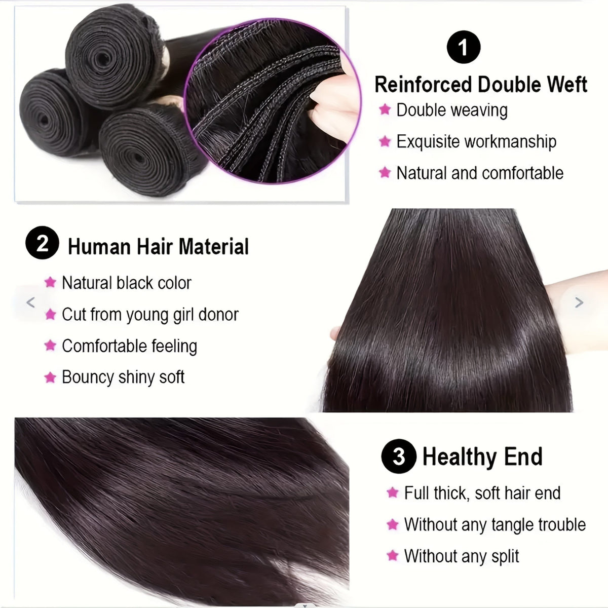 KissICON KissIcon Brazilian Straight Hair 3 Bundles Virgin Hair