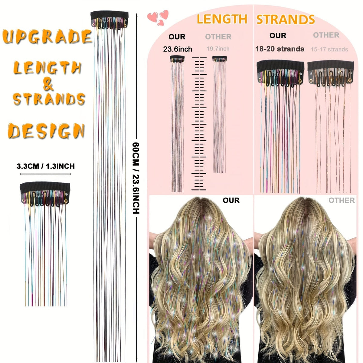 KissICON KissIcon Clip In Hair Tinsel TwelvePcs - Sparkly