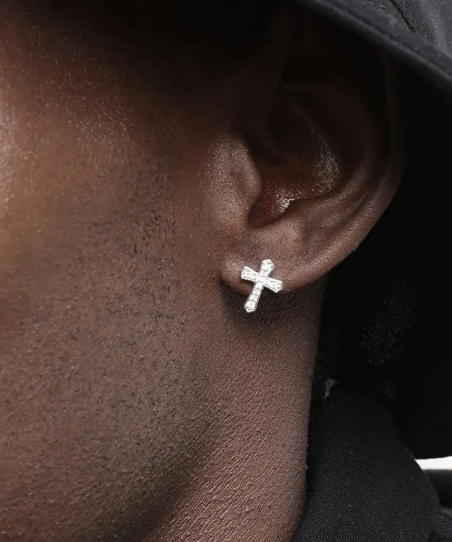 KissICON Kissicon Cross Earrings – Men Zircon Punk