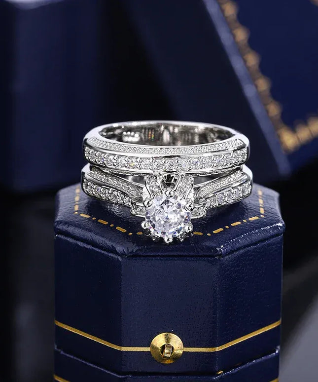 Dropshipman KissIcon Crystal Zircon Ring Set S925 Silver - Bridal Shine