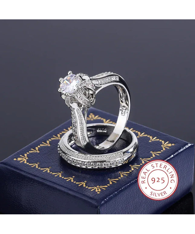 Dropshipman KissIcon Crystal Zircon Ring Set S925 Silver - Bridal Shine
