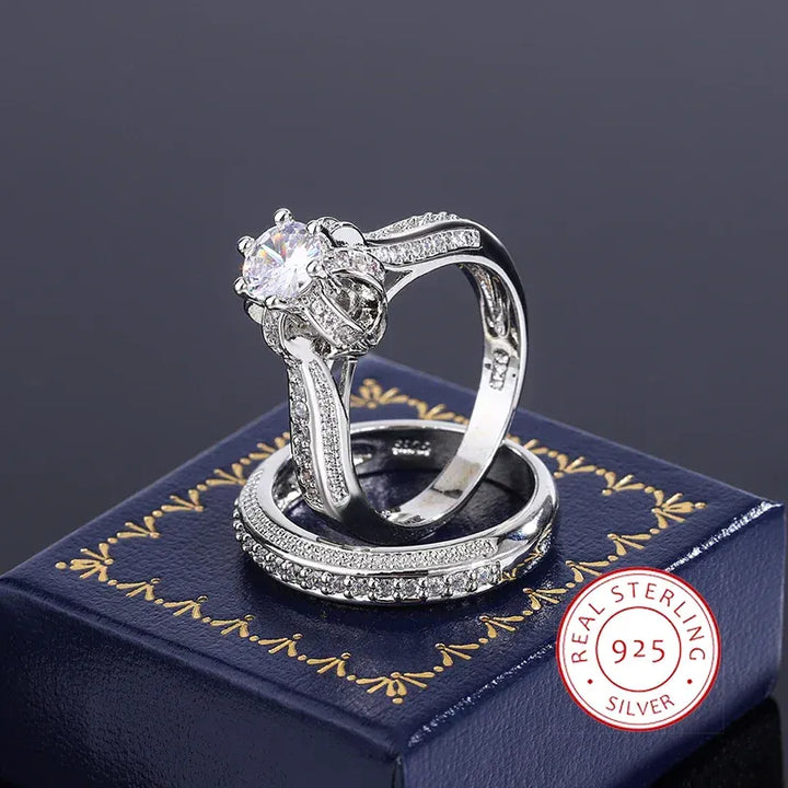 KissIcon Crystal Zircon Ring Set S925 Silver - Bridal Shine