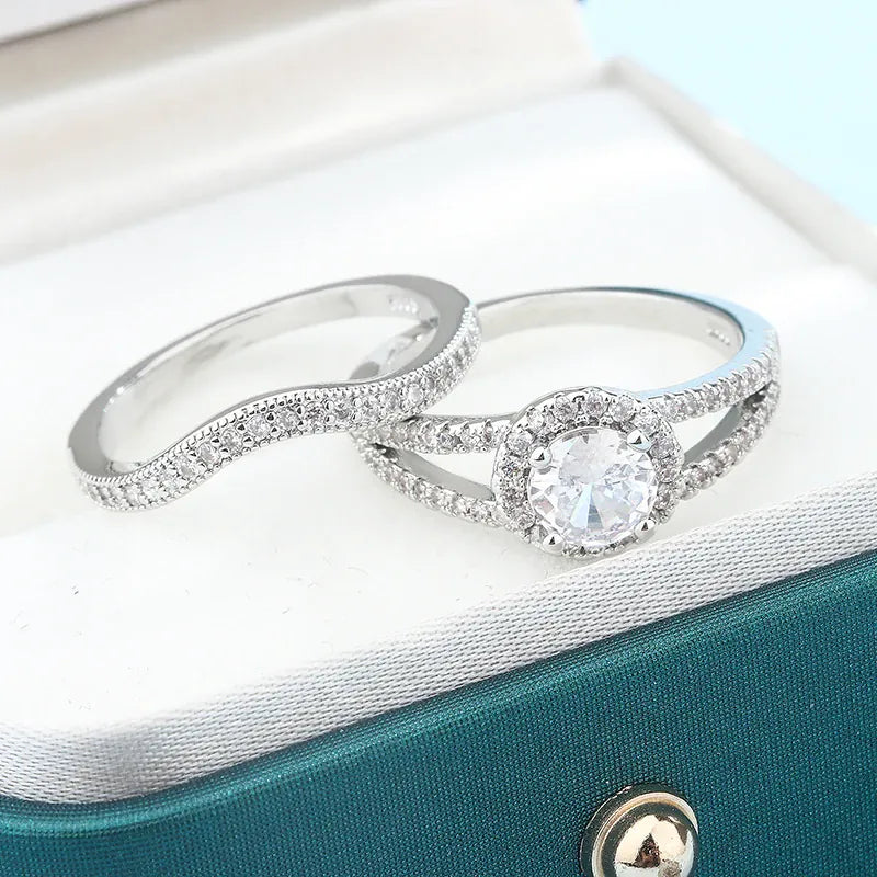 Dropshipman KissIcon Crystal Zircon Rings Set - Sparkling Bride