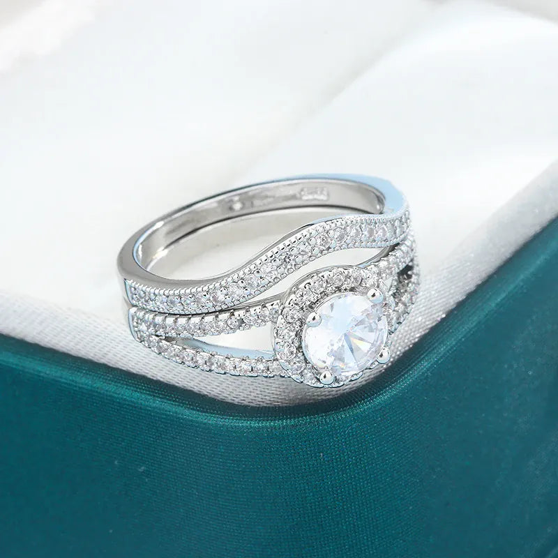 Dropshipman KissIcon Crystal Zircon Rings Set - Sparkling Bride