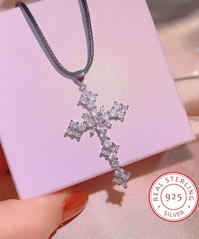 KissICON KissIcon Cubic Zirconia Cross Necklace - 925 Silver Plated