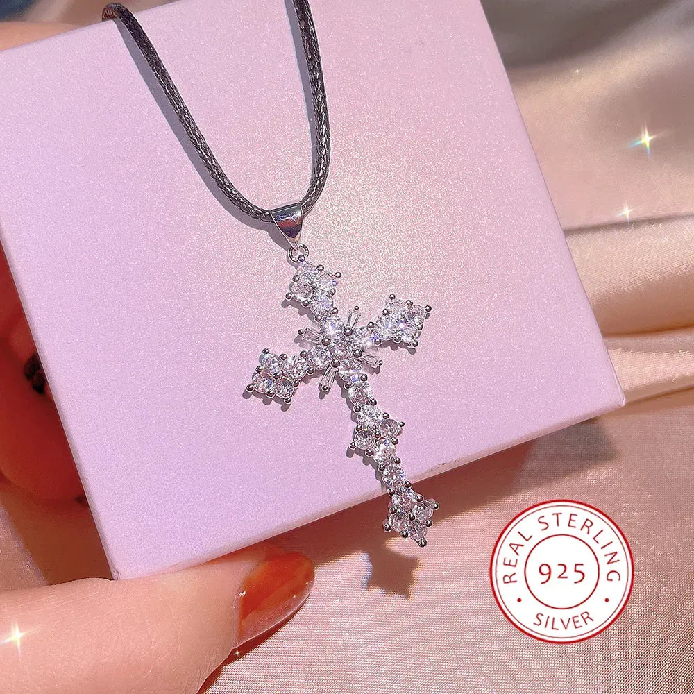 KissICON KissIcon Cubic Zirconia Cross Necklace - 925 Silver Plated