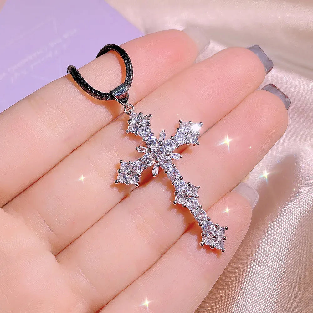 KissICON KissIcon Cubic Zirconia Cross Necklace - 925 Silver Plated