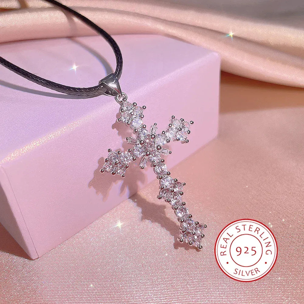 KissICON KissIcon Cubic Zirconia Cross Necklace - 925 Silver Plated