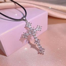 KissICON KissIcon Cubic Zirconia Cross Necklace - 925 Silver Plated