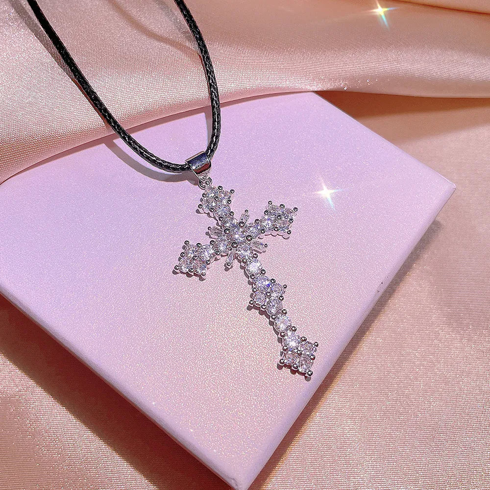 KissICON KissIcon Cubic Zirconia Cross Necklace - 925 Silver Plated