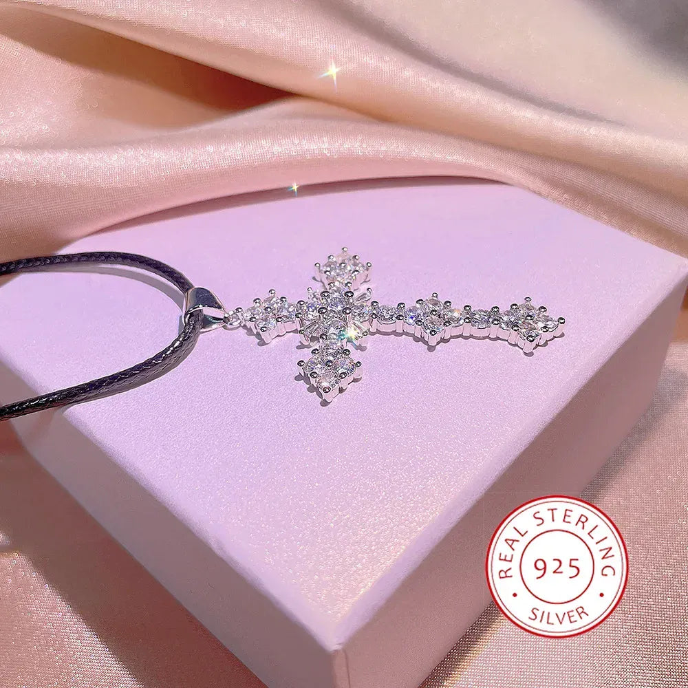 KissICON KissIcon Cubic Zirconia Cross Necklace - 925 Silver Plated