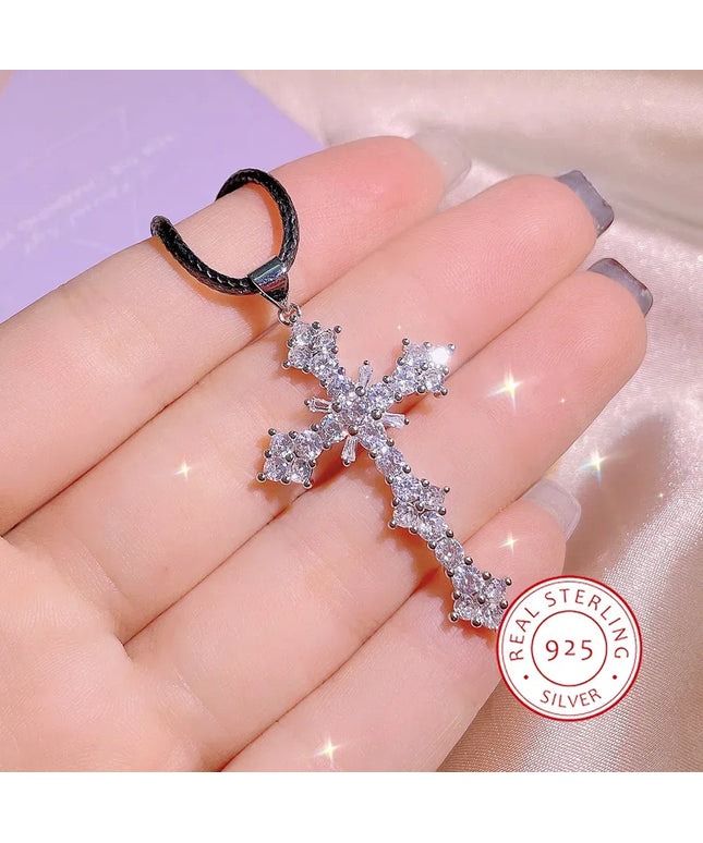 KissICON KissIcon Cubic Zirconia Cross Necklace - 925 Silver Plated