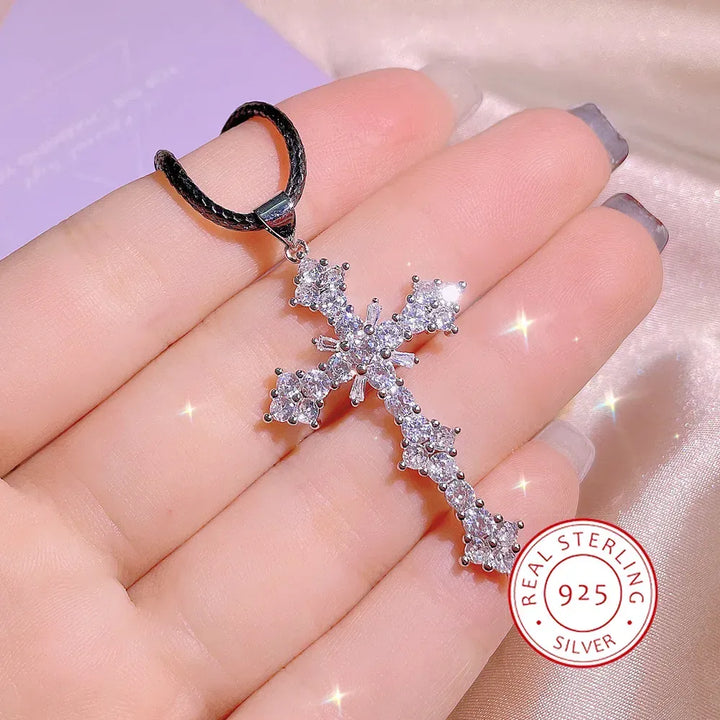 KissIcon Cubic Zirconia Cross Necklace - 925 Silver Plated