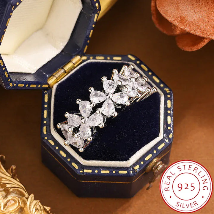 KissIcon Dainty CZ Clover Ring - 925 Silver Plated Luck