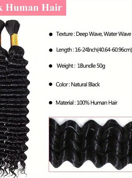KissICON KissIcon Deep Wave Bulk Hair 50g Braiding Extensions