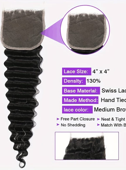 KissICON KissIcon Deep Wave Hair Bundles 4x4 Closure -