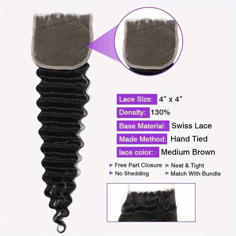 KissICON KissIcon Deep Wave Hair Bundles 4x4 Closure -