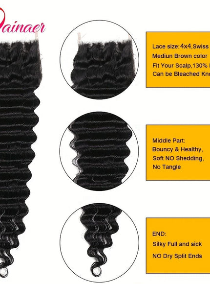 KissICON KissIcon Deep Wave Hair Bundles 4x4 Closure -