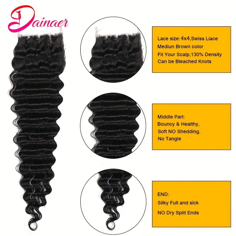 KissICON KissIcon Deep Wave Hair Bundles 4x4 Closure -