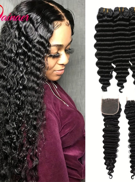 KissICON KissIcon Deep Wave Hair Bundles 4x4 Closure -
