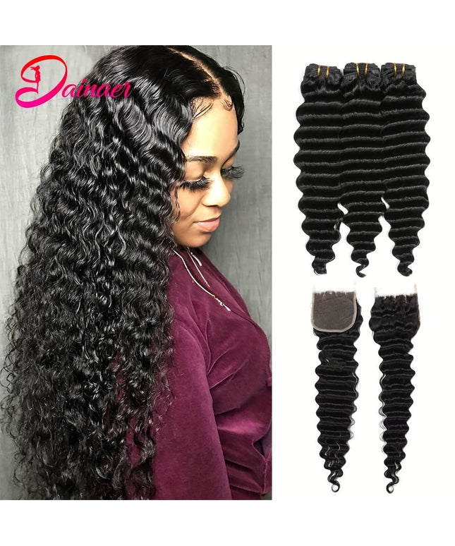 KissICON KissIcon Deep Wave Hair Bundles 4x4 Closure -