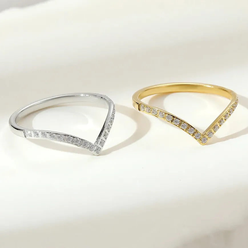 KissICON Kissicon Delicate Bling V Ring – Stainless Gold Shine