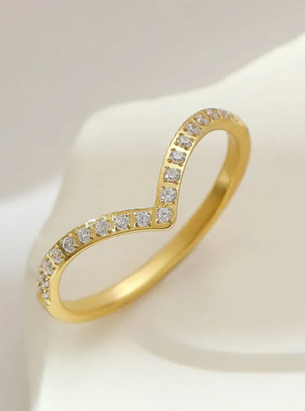 KissICON Kissicon Delicate Bling V Ring – Stainless Gold Shine